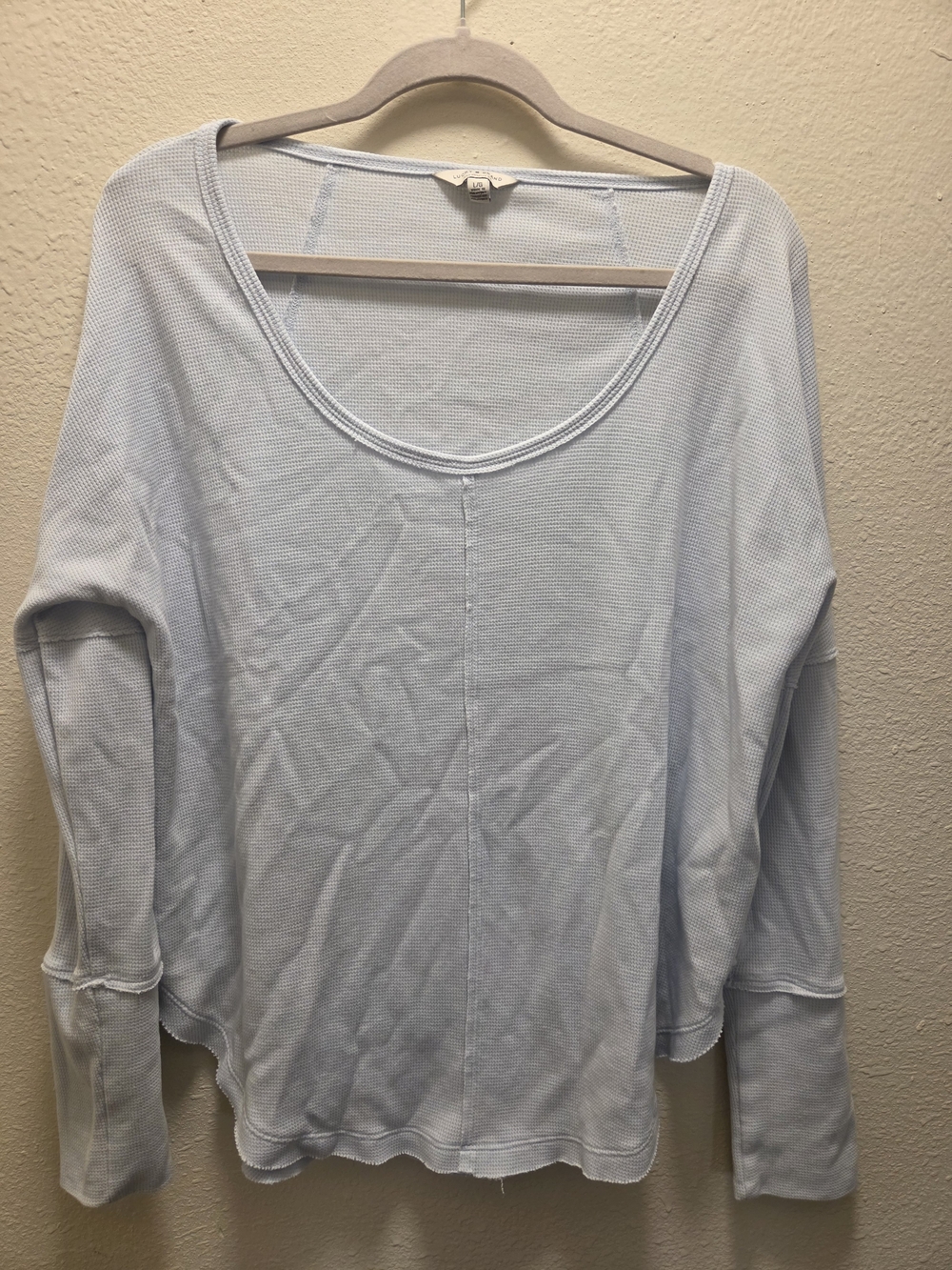 Lucky Brand Light Blue Waffle Knit Scoop Neck Long Sleeve Top
